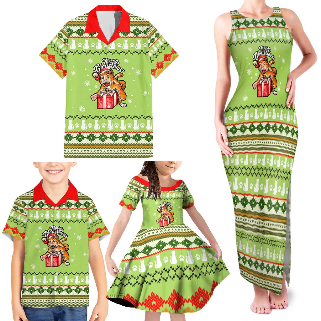 Funny Cat Merry Christmas Family Matching Tank Maxi Dress and Hawaiian Shirt Xmas Holiday Patterns - Wonder Print Shop