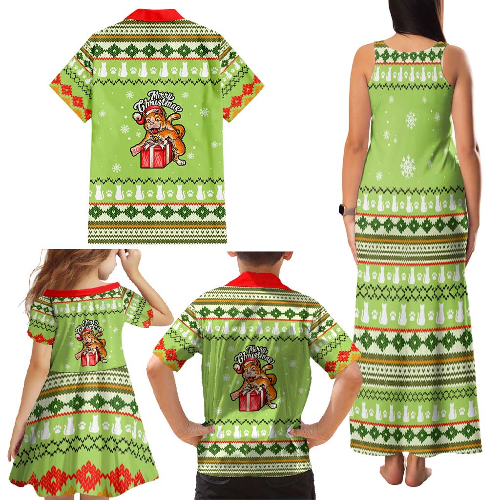 Funny Cat Merry Christmas Family Matching Tank Maxi Dress and Hawaiian Shirt Xmas Holiday Patterns - Wonder Print Shop