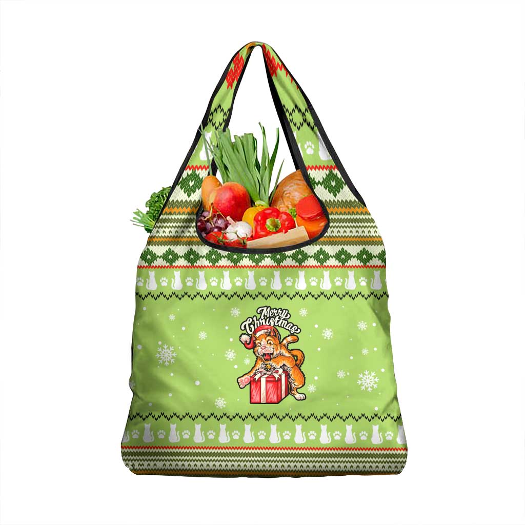 Funny Cat Merry Christmas Grocery Bag Xmas Holiday Patterns - Wonder Print Shop