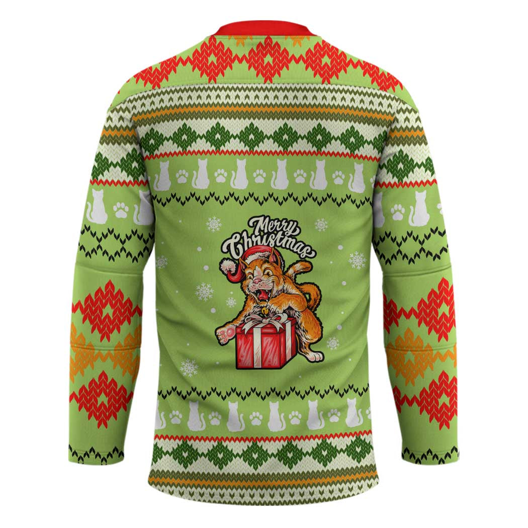 Funny Cat Merry Christmas Hockey Jersey Xmas Holiday Patterns - Wonder Print Shop
