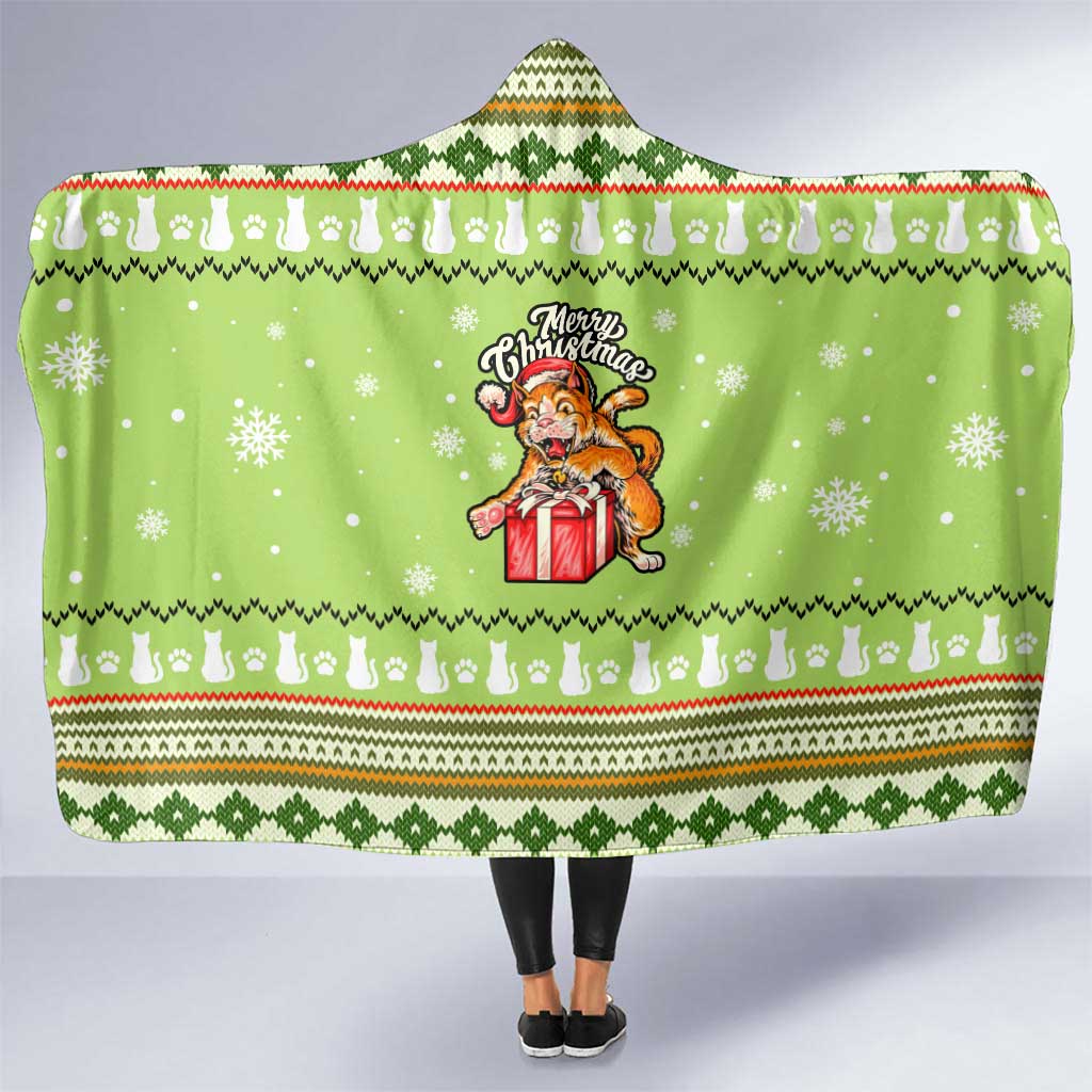 Funny Cat Merry Christmas Hooded Blanket Xmas Holiday Patterns - Wonder Print Shop