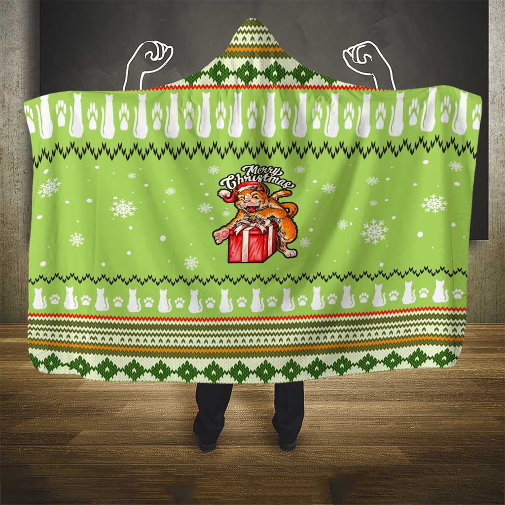 Funny Cat Merry Christmas Hooded Blanket Xmas Holiday Patterns - Wonder Print Shop