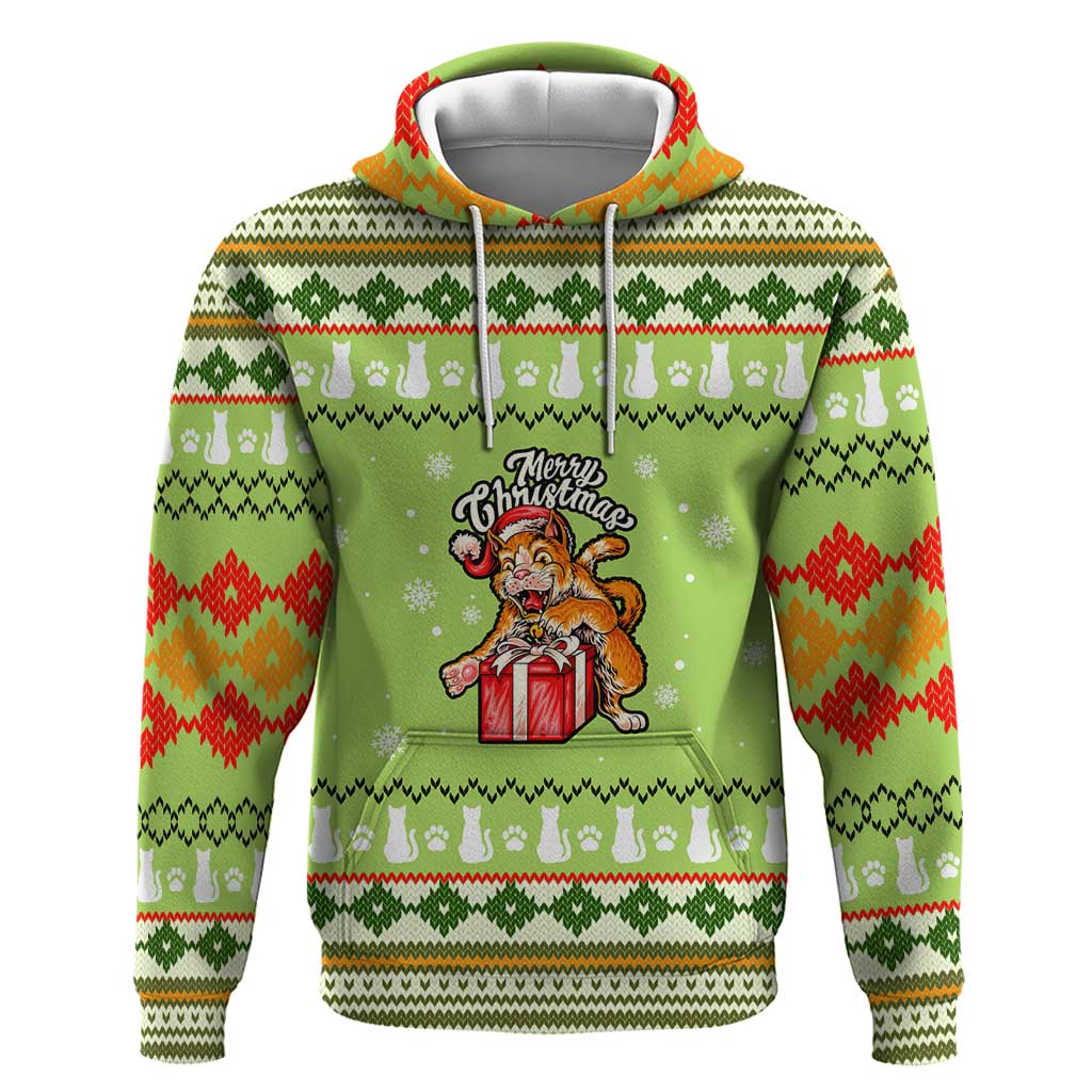 Funny Cat Merry Christmas Hoodie Xmas Holiday Patterns - Wonder Print Shop