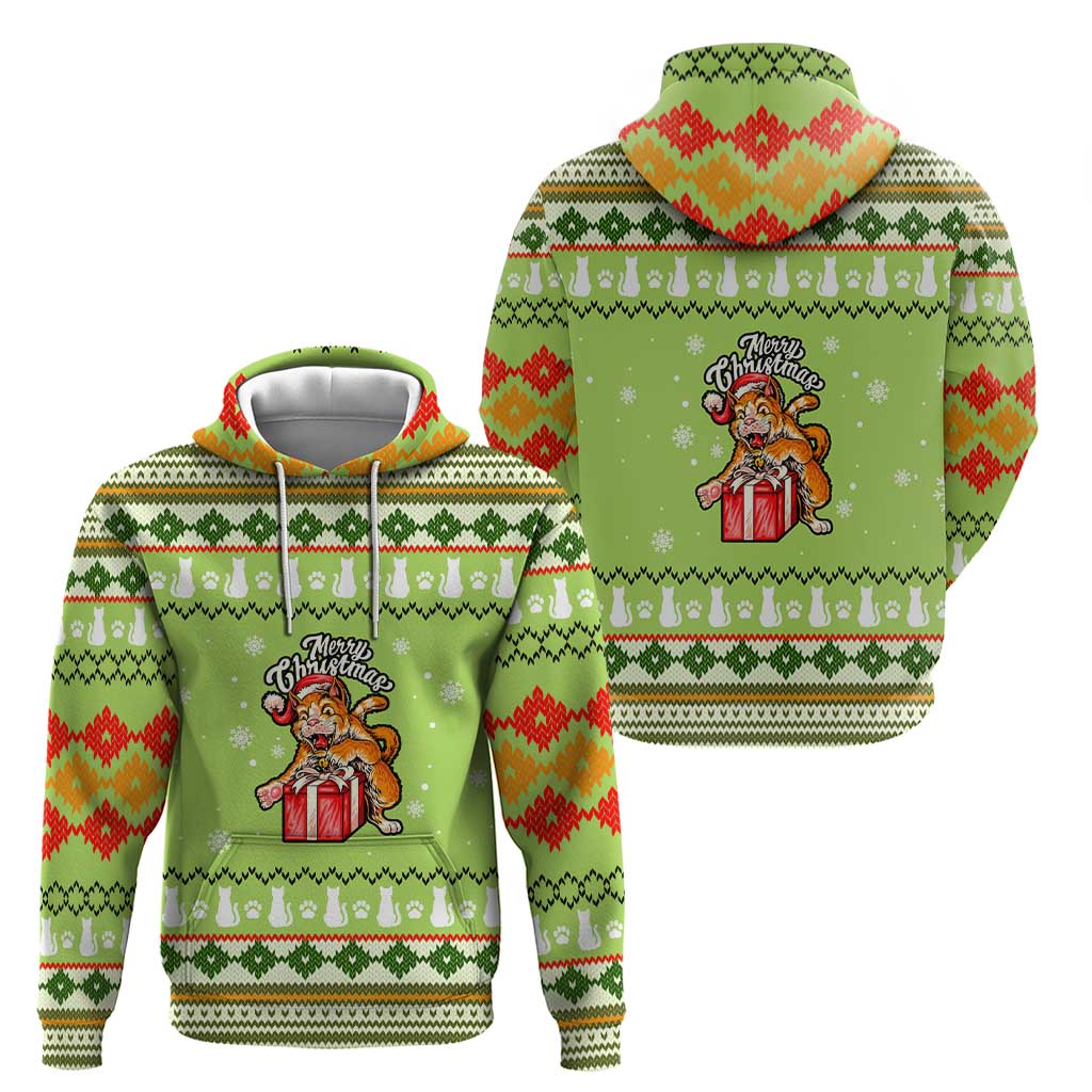 Funny Cat Merry Christmas Hoodie Xmas Holiday Patterns - Wonder Print Shop