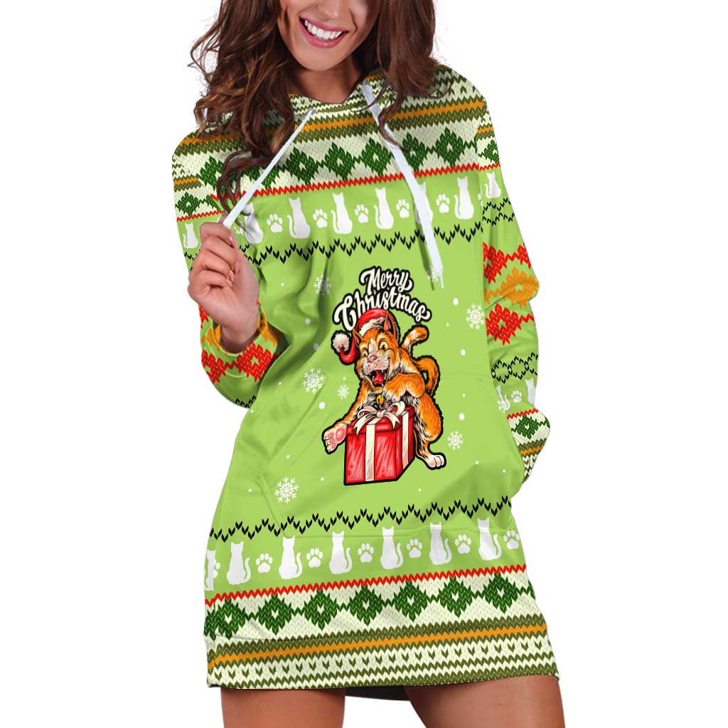 Funny Cat Merry Christmas Hoodie Dress Xmas Holiday Patterns - Wonder Print Shop