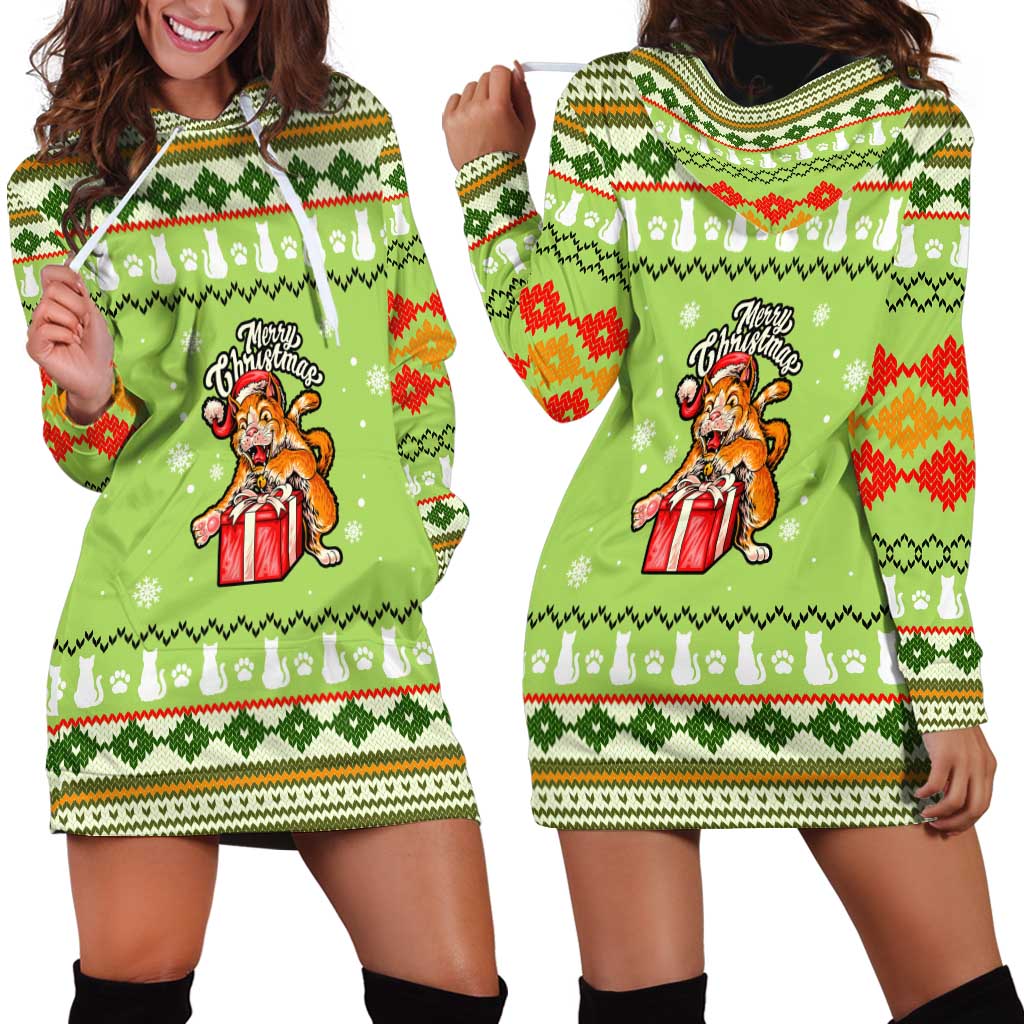 Funny Cat Merry Christmas Hoodie Dress Xmas Holiday Patterns - Wonder Print Shop