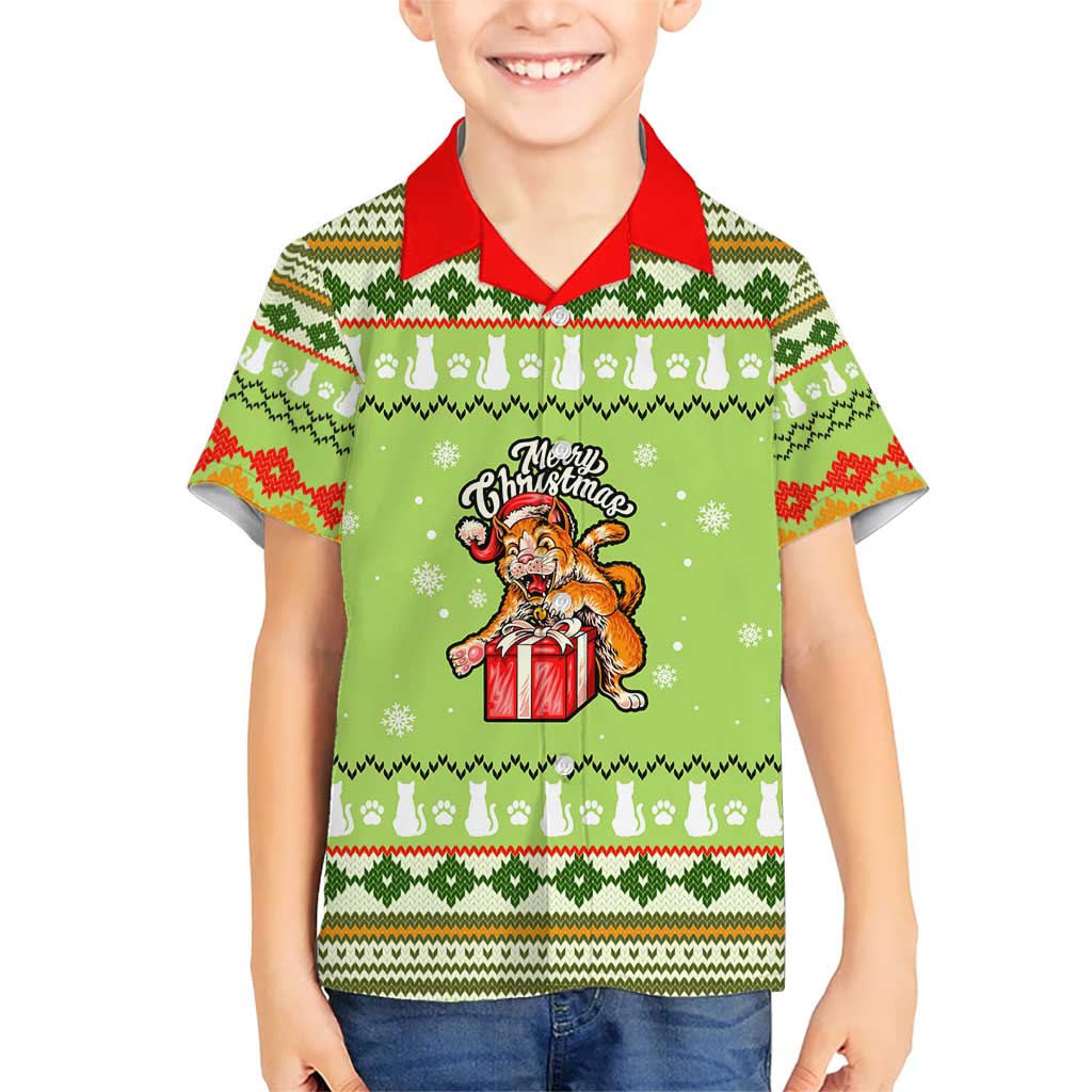 Funny Cat Merry Christmas Kid Hawaiian Shirt Xmas Holiday Patterns - Wonder Print Shop