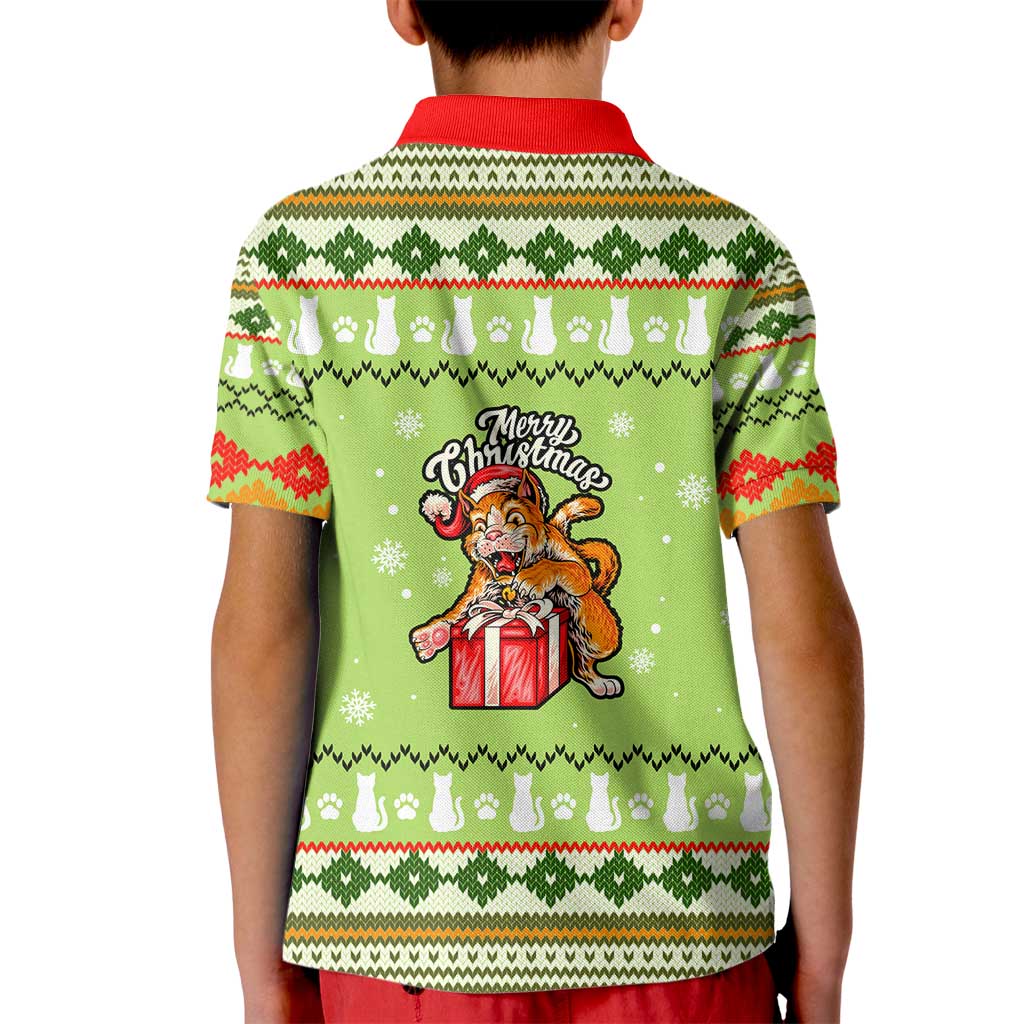 Funny Cat Merry Christmas Kid Polo Shirt Xmas Holiday Patterns - Wonder Print Shop