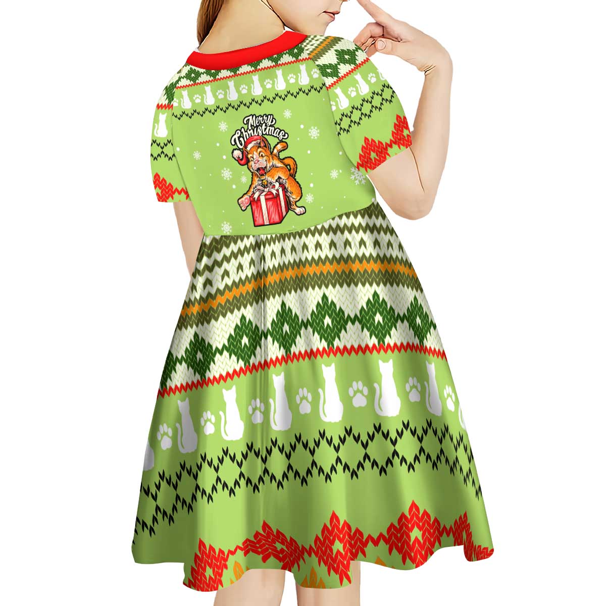 Funny Cat Merry Christmas Kid Short Sleeve Dress Xmas Holiday Patterns - Wonder Print Shop