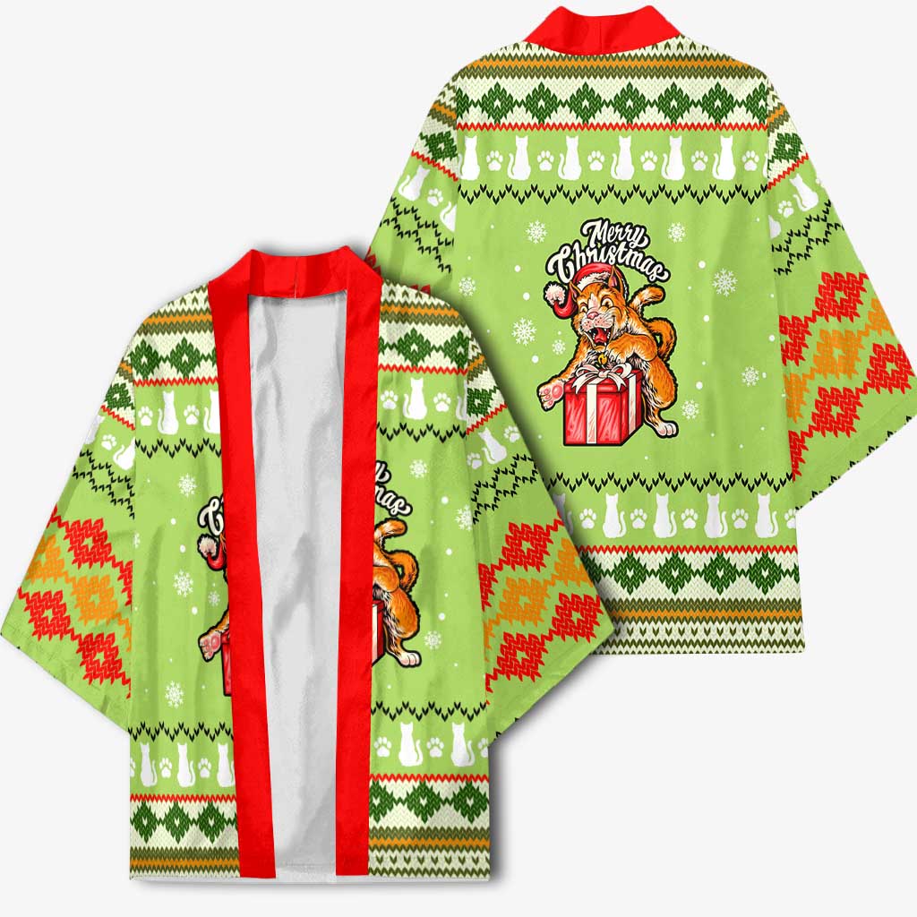 Funny Cat Merry Christmas Kimono Xmas Holiday Patterns - Wonder Print Shop