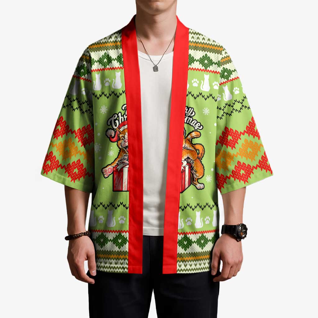 Funny Cat Merry Christmas Kimono Xmas Holiday Patterns - Wonder Print Shop
