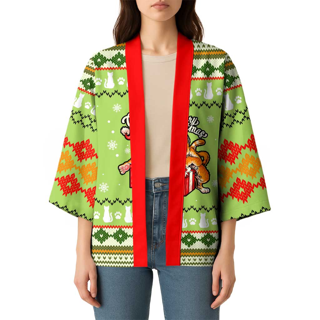 Funny Cat Merry Christmas Kimono Xmas Holiday Patterns - Wonder Print Shop