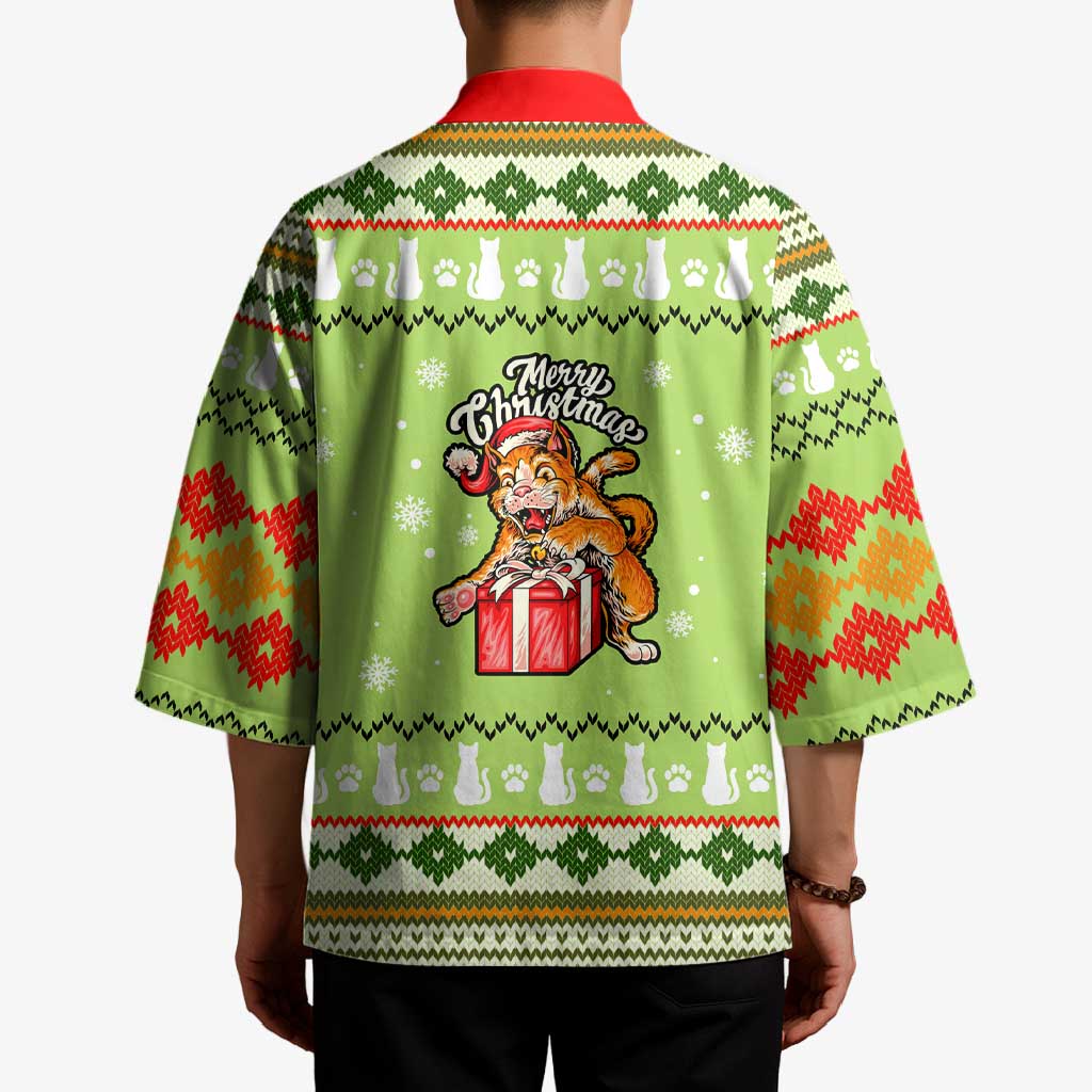 Funny Cat Merry Christmas Kimono Xmas Holiday Patterns - Wonder Print Shop