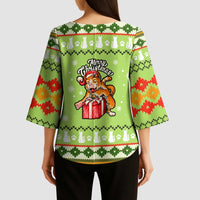 Funny Cat Merry Christmas Kimono Sleeve Blouse Xmas Holiday Patterns - Wonder Print Shop