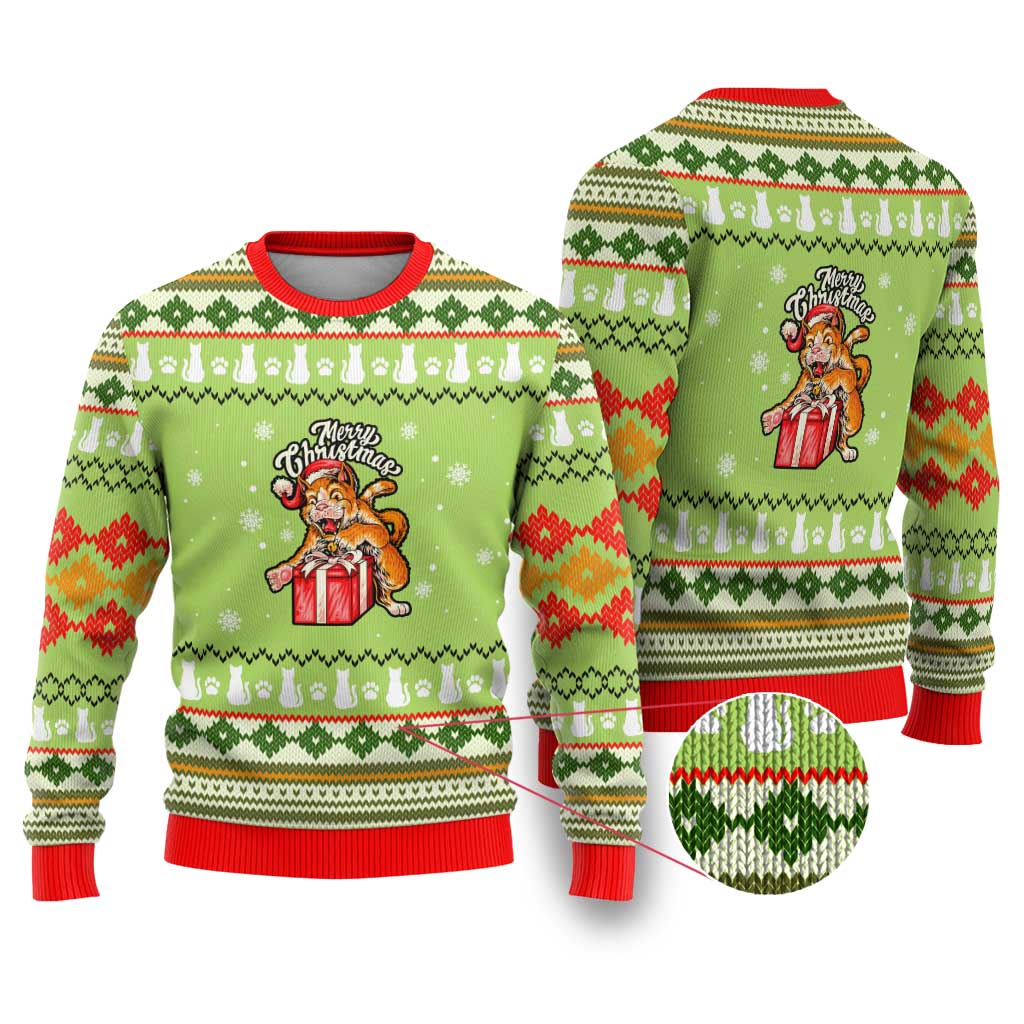 Funny Cat Merry Christmas Ugly Christmas Sweater Xmas Holiday Patterns - Wonder Print Shop