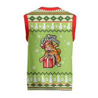 Funny Cat Merry Christmas Knitted V-Neck Vest Xmas Holiday Patterns - Wonder Print Shop