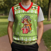Funny Cat Merry Christmas Knitted V-Neck Vest Xmas Holiday Patterns - Wonder Print Shop