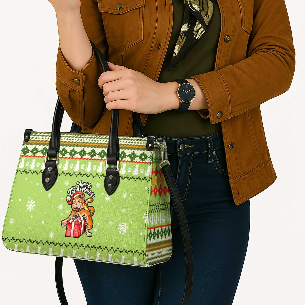 Funny Cat Merry Christmas Leather Bag Xmas Holiday Patterns - Wonder Print Shop