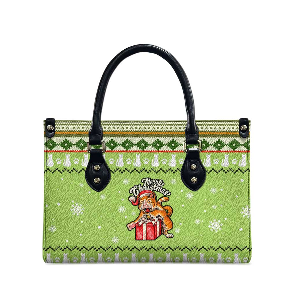 Funny Cat Merry Christmas Leather Bag Xmas Holiday Patterns - Wonder Print Shop