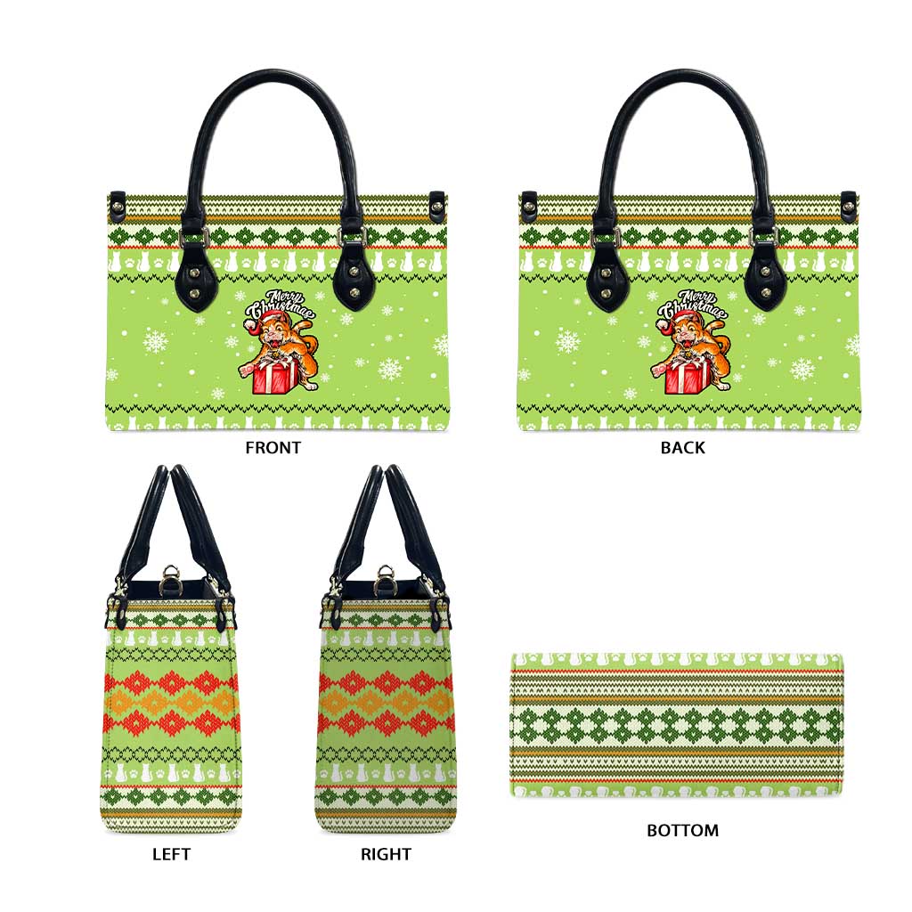 Funny Cat Merry Christmas Leather Bag Xmas Holiday Patterns - Wonder Print Shop