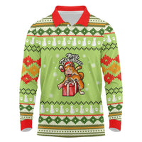 Funny Cat Merry Christmas Long Sleeve Polo Shirt Xmas Holiday Patterns - Wonder Print Shop