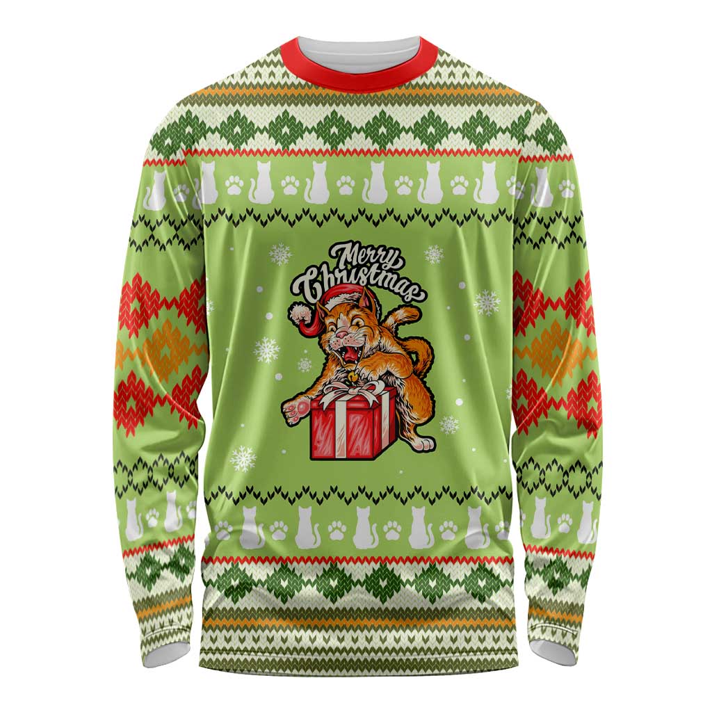 Funny Cat Merry Christmas Long Sleeve Shirt Xmas Holiday Patterns - Wonder Print Shop
