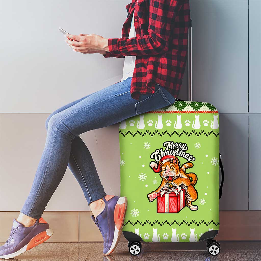 Funny Cat Merry Christmas Luggage Cover Xmas Holiday Patterns - Wonder Print Shop