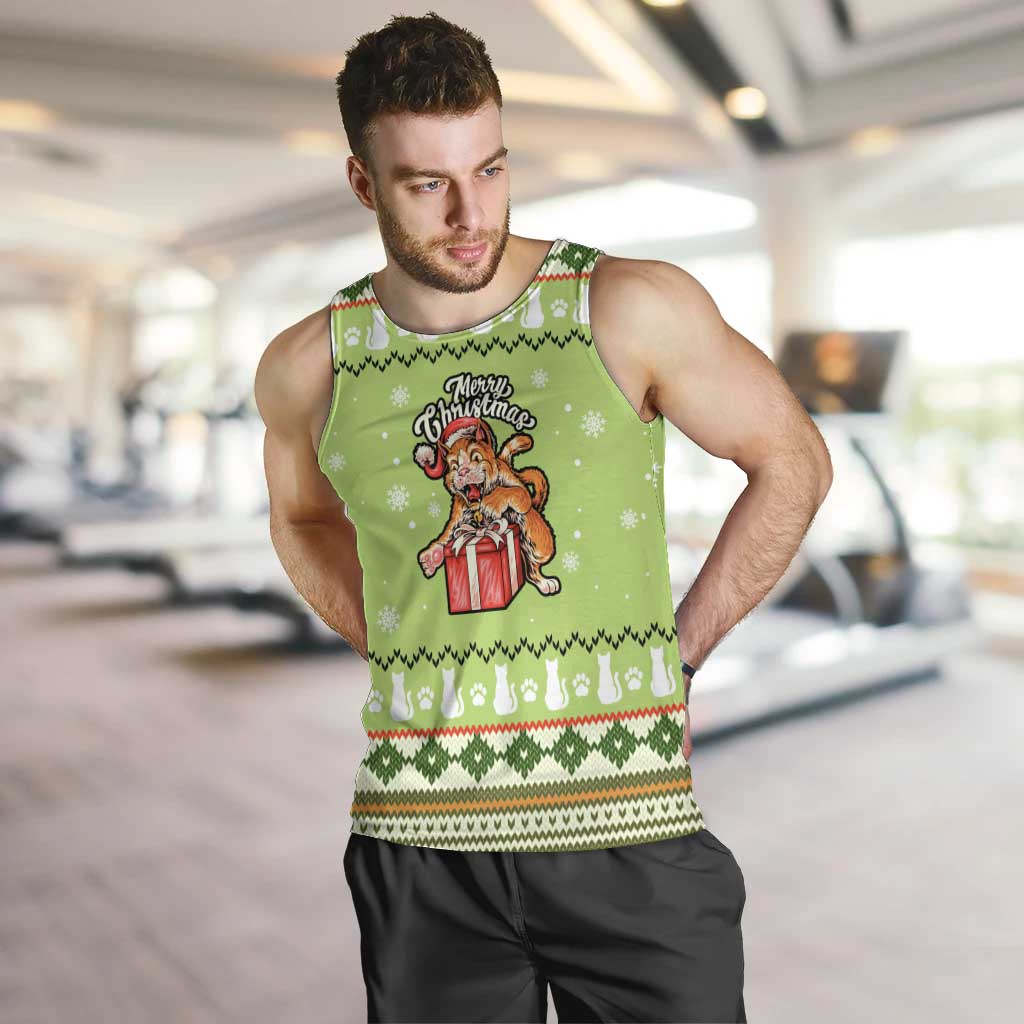 Funny Cat Merry Christmas Men Tank Top Xmas Holiday Patterns - Wonder Print Shop