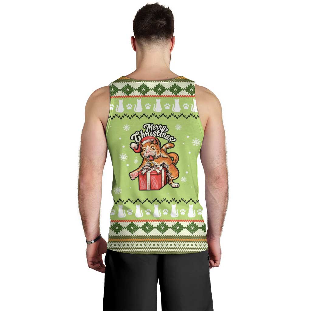 Funny Cat Merry Christmas Men Tank Top Xmas Holiday Patterns - Wonder Print Shop