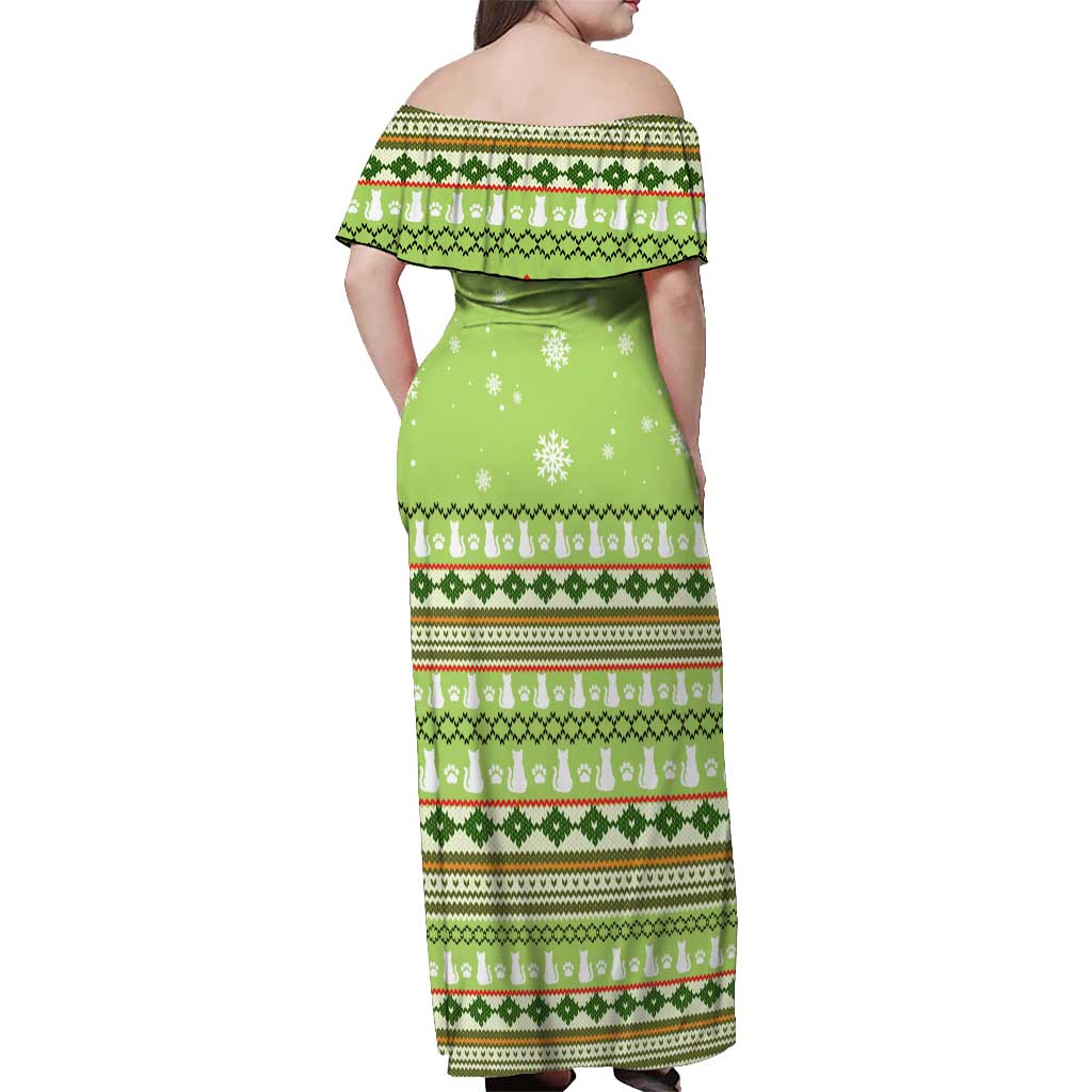 Funny Cat Merry Christmas Off Shoulder Maxi Dress Xmas Holiday Patterns - Wonder Print Shop