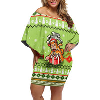 Funny Cat Merry Christmas Off Shoulder Short Dress Xmas Holiday Patterns - Wonder Print Shop