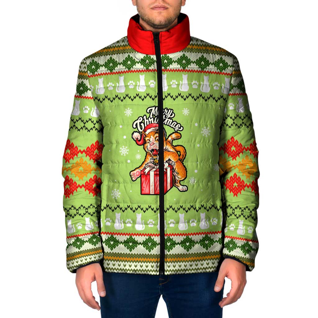 Funny Cat Merry Christmas Padded Jacket Xmas Holiday Patterns - Wonder Print Shop
