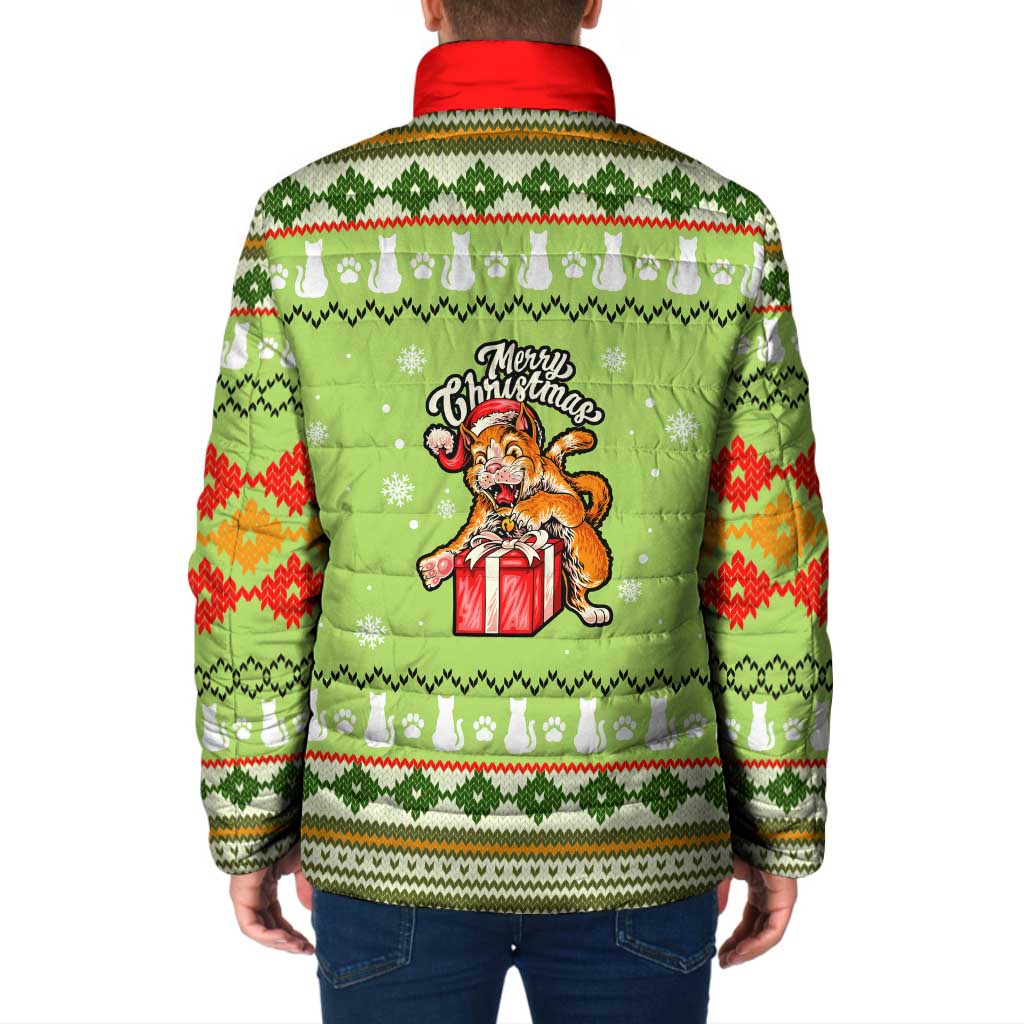 Funny Cat Merry Christmas Padded Jacket Xmas Holiday Patterns - Wonder Print Shop