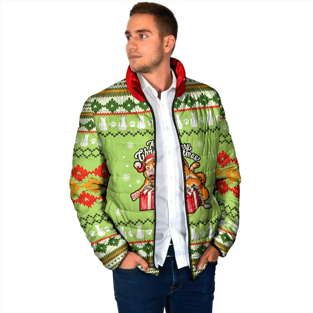 Funny Cat Merry Christmas Padded Jacket Xmas Holiday Patterns - Wonder Print Shop