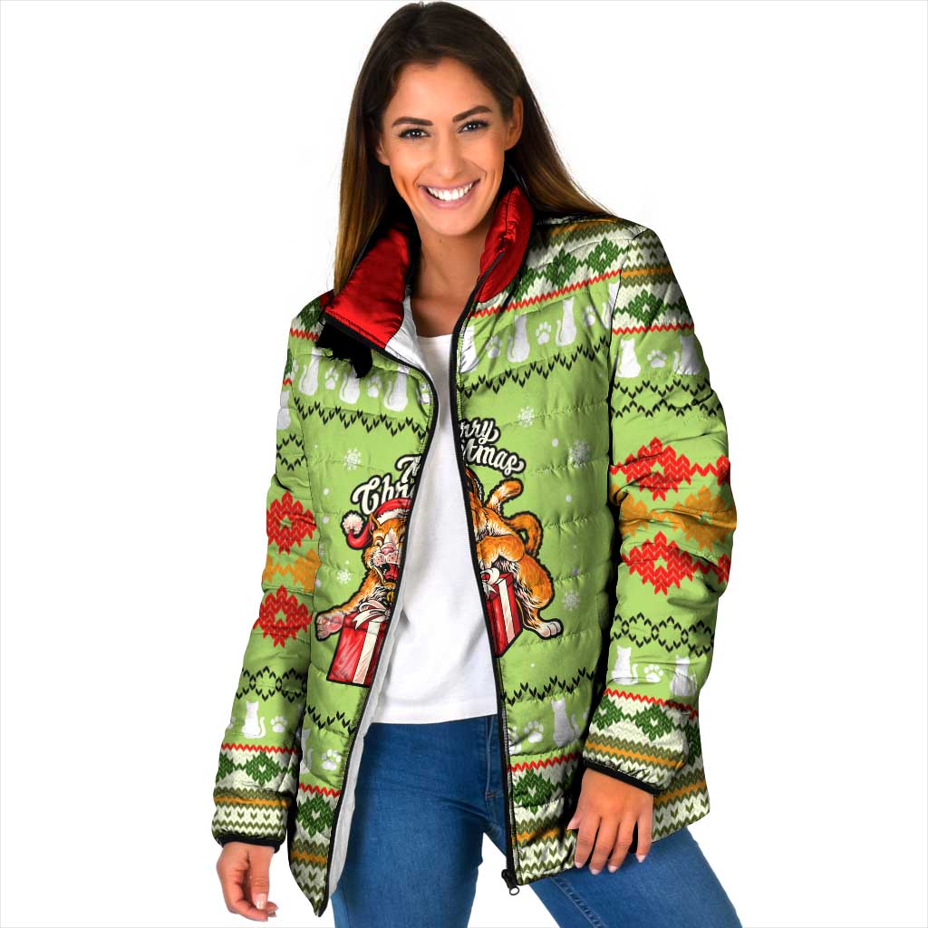 Funny Cat Merry Christmas Padded Jacket Xmas Holiday Patterns - Wonder Print Shop