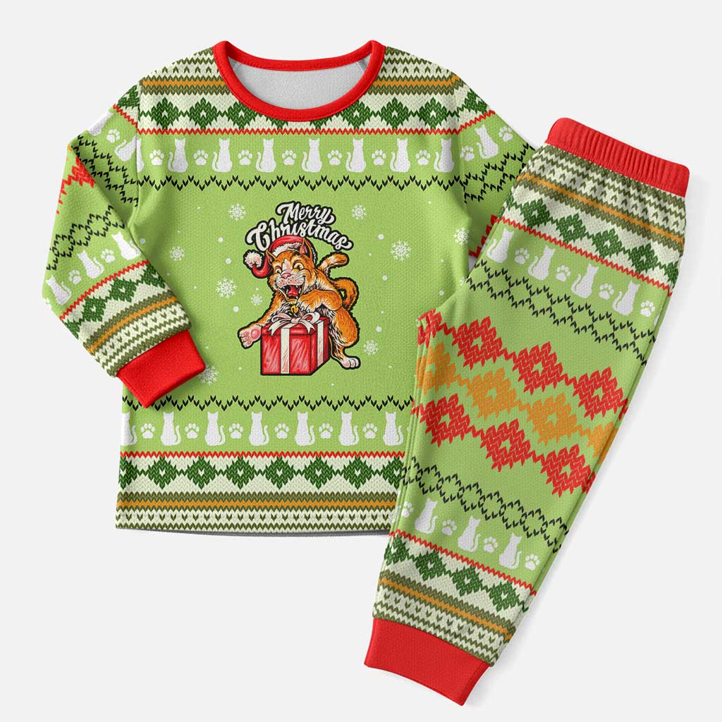 Funny Cat Merry Christmas Pajama Set Xmas Holiday Patterns - Wonder Print Shop