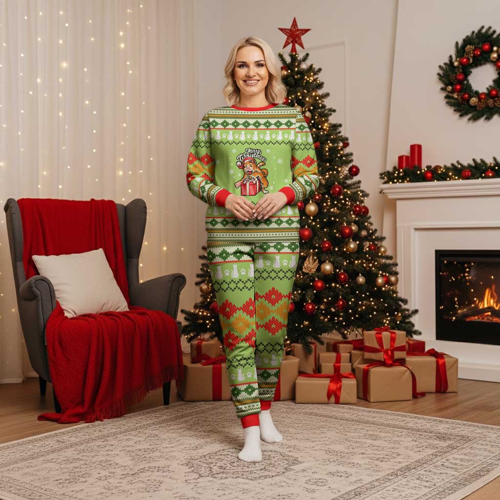 Funny Cat Merry Christmas Pajama Set Xmas Holiday Patterns - Wonder Print Shop