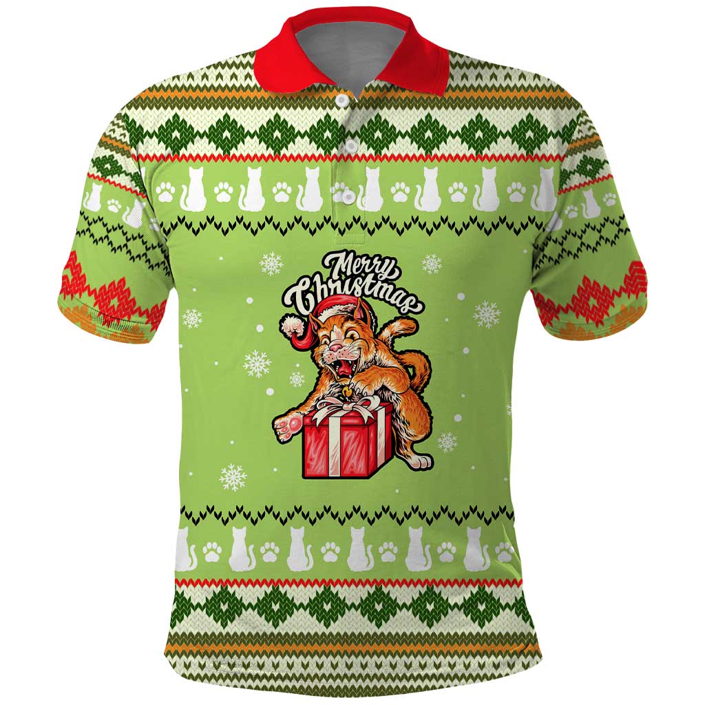 Funny Cat Merry Christmas Polo Shirt Xmas Holiday Patterns - Wonder Print Shop