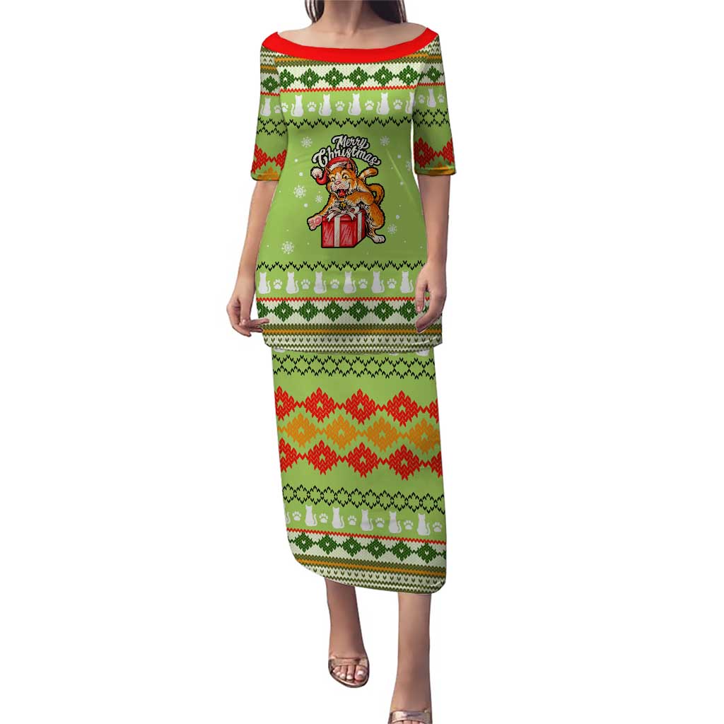 Funny Cat Merry Christmas Puletasi Xmas Holiday Patterns - Wonder Print Shop