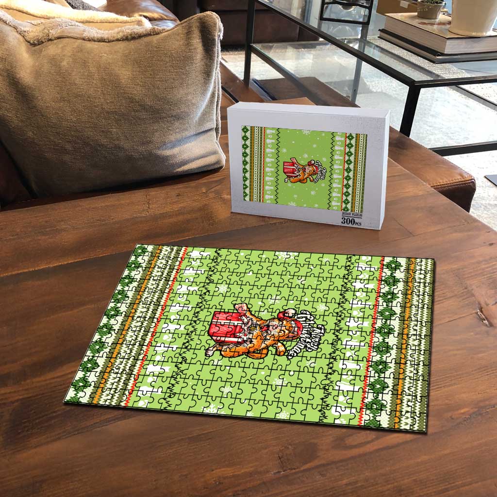 Funny Cat Merry Christmas Puzzle Xmas Holiday Patterns - Wonder Print Shop