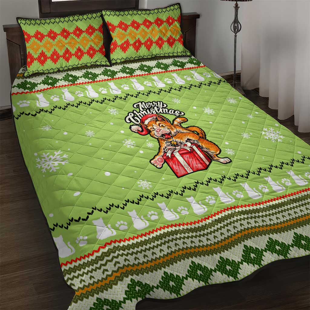 Funny Cat Merry Christmas Quilt Bed Set Xmas Holiday Patterns - Wonder Print Shop