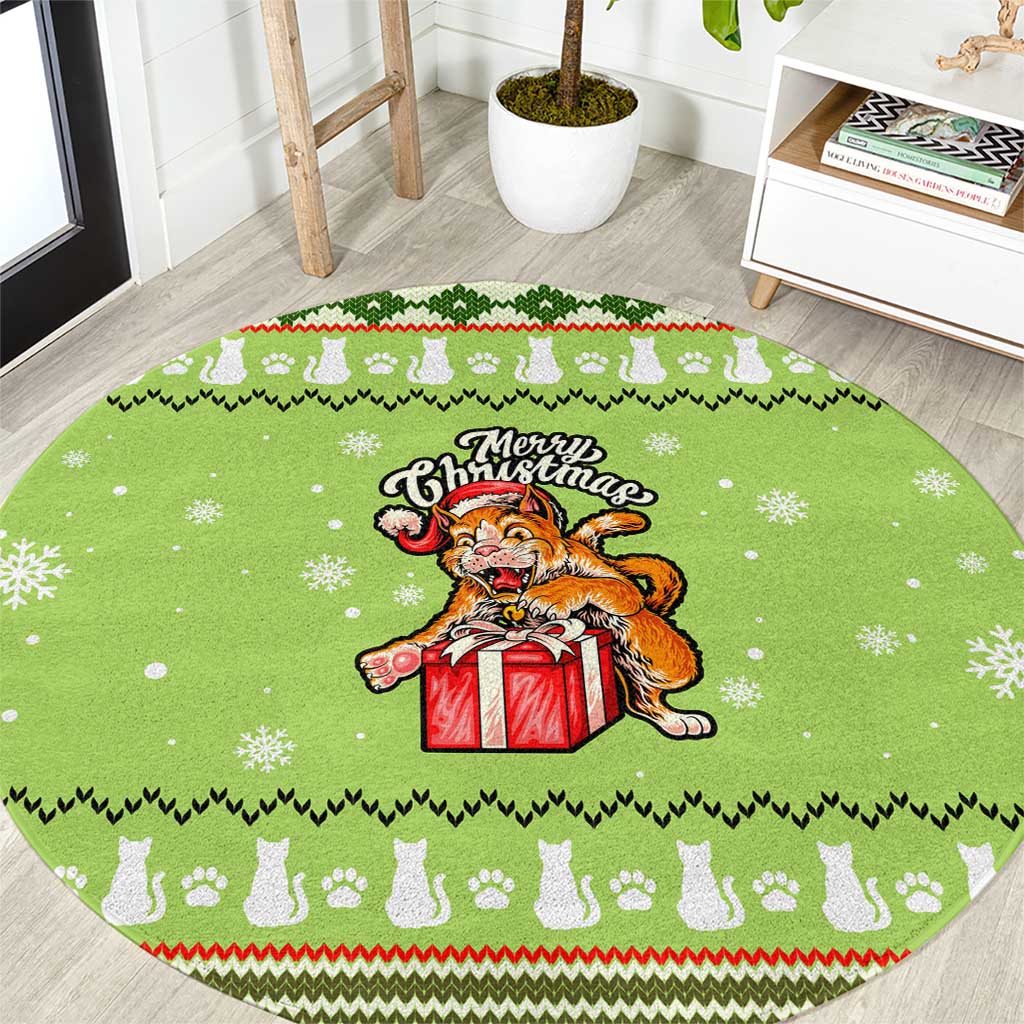 Funny Cat Merry Christmas Round Carpet Xmas Holiday Patterns - Wonder Print Shop
