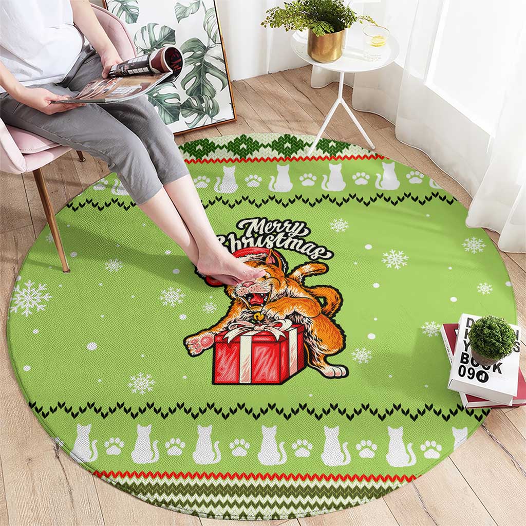 Funny Cat Merry Christmas Round Carpet Xmas Holiday Patterns - Wonder Print Shop