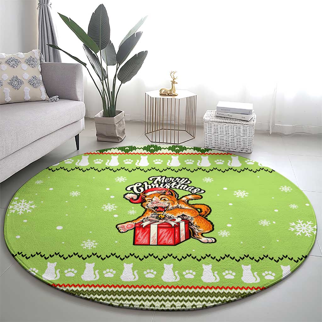 Funny Cat Merry Christmas Round Carpet Xmas Holiday Patterns - Wonder Print Shop