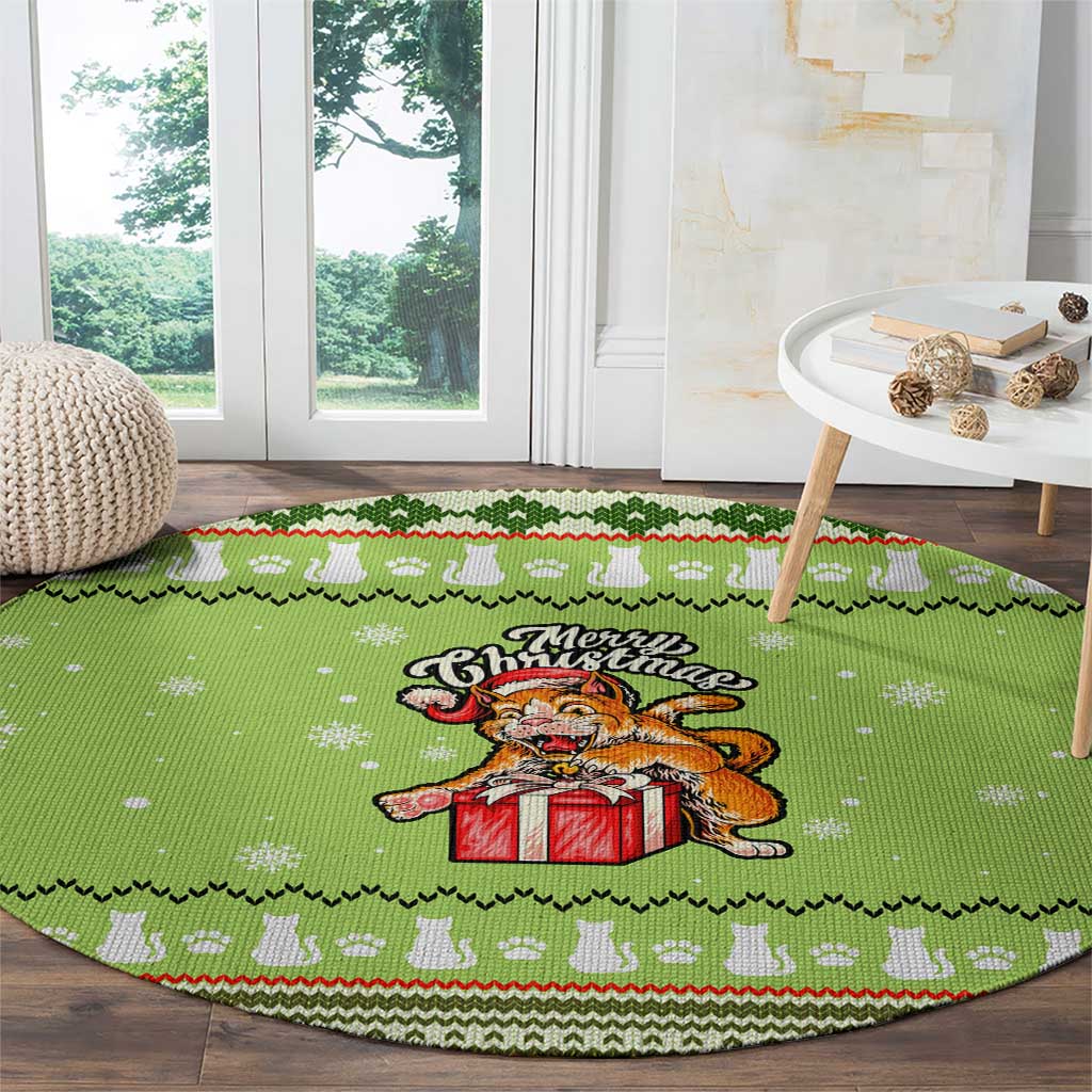 Funny Cat Merry Christmas Round Carpet Xmas Holiday Patterns - Wonder Print Shop