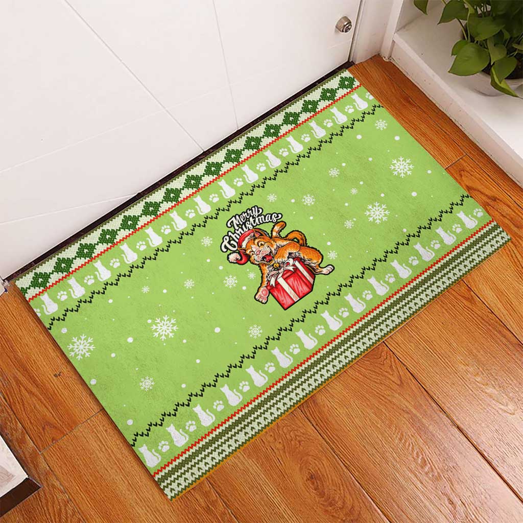 Funny Cat Merry Christmas Rubber Doormat Xmas Holiday Patterns - Wonder Print Shop