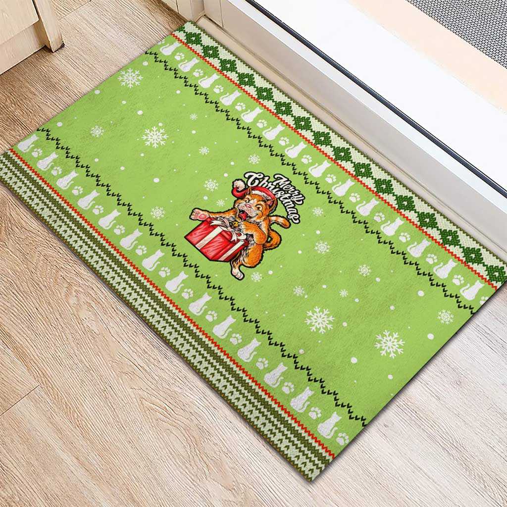 Funny Cat Merry Christmas Rubber Doormat Xmas Holiday Patterns - Wonder Print Shop