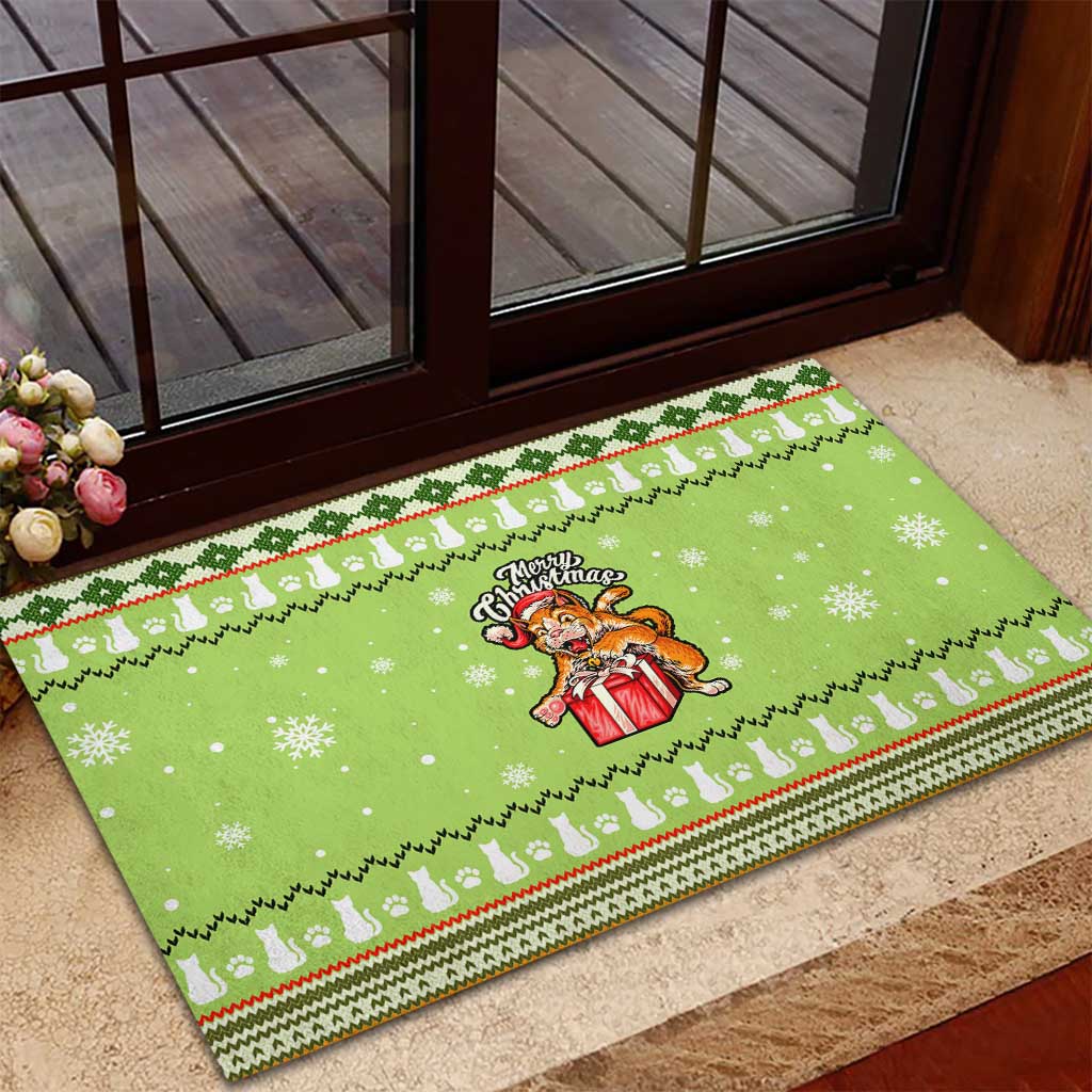 Funny Cat Merry Christmas Rubber Doormat Xmas Holiday Patterns - Wonder Print Shop