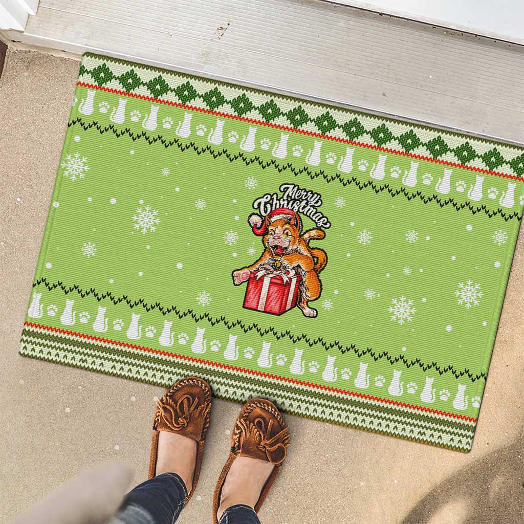 Funny Cat Merry Christmas Rubber Doormat Xmas Holiday Patterns - Wonder Print Shop