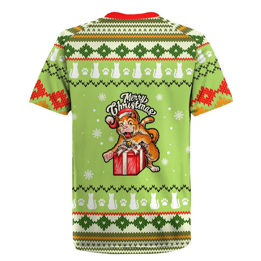 Funny Cat Merry Christmas Rugby Jersey Xmas Holiday Patterns - Wonder Print Shop
